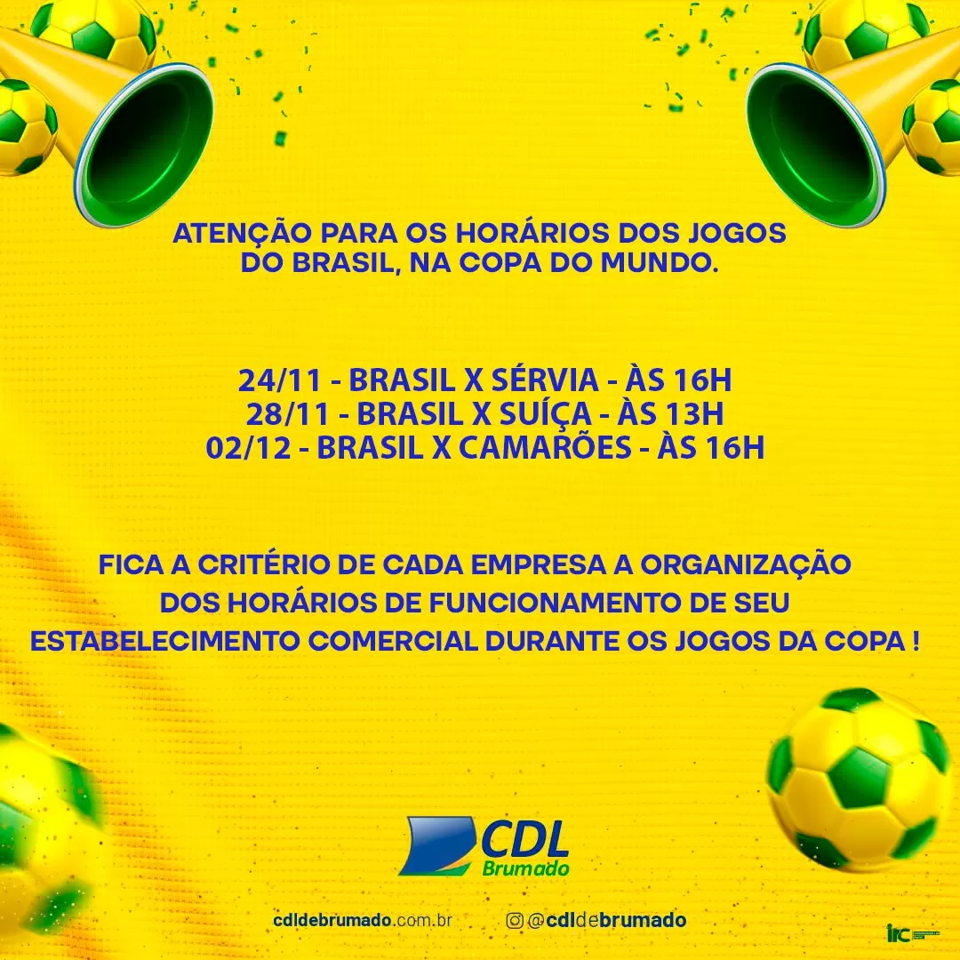 Comércio funcionará em horário especial em dias de jogos do Brasil