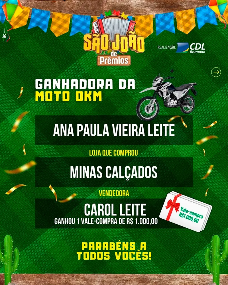 CDL de Brumado realiza sorteio da Campanha de São João e premia participantes com Moto 0 KM e Vales-Compra