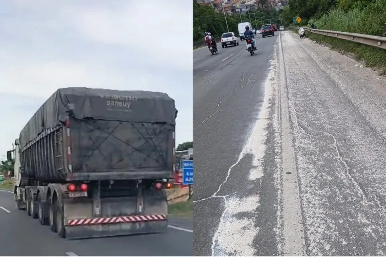 Derramando carga sobre a pista, carreta é retida pela PRF com 5 toneladas de excesso na BR 324